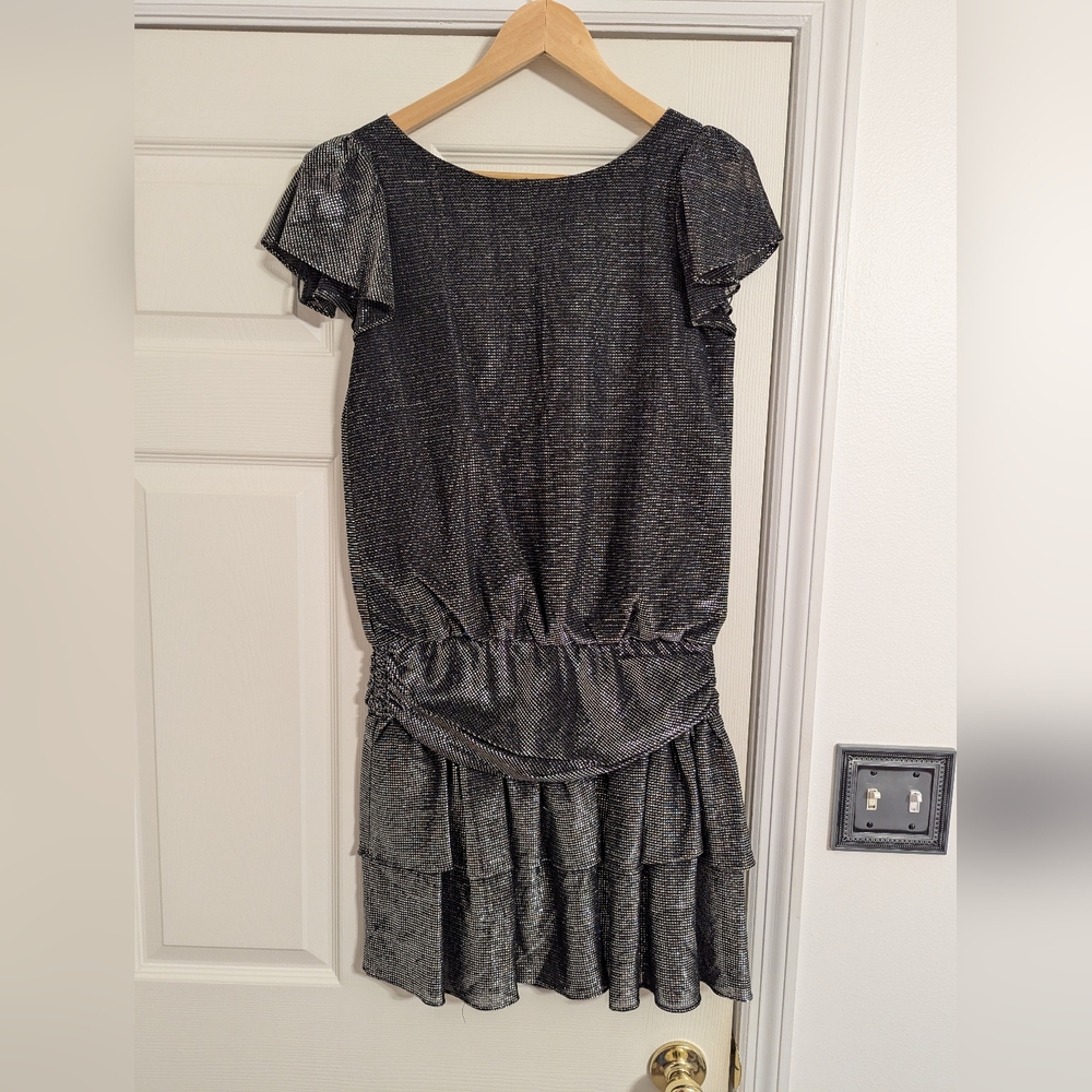 JCPenney Vintage black silver metallic prom party dance dress size 7/8 juniors